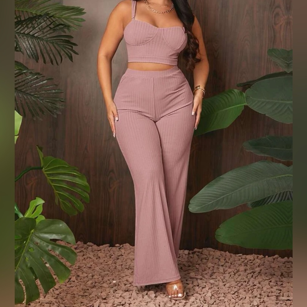 rib knit cami top and pants set